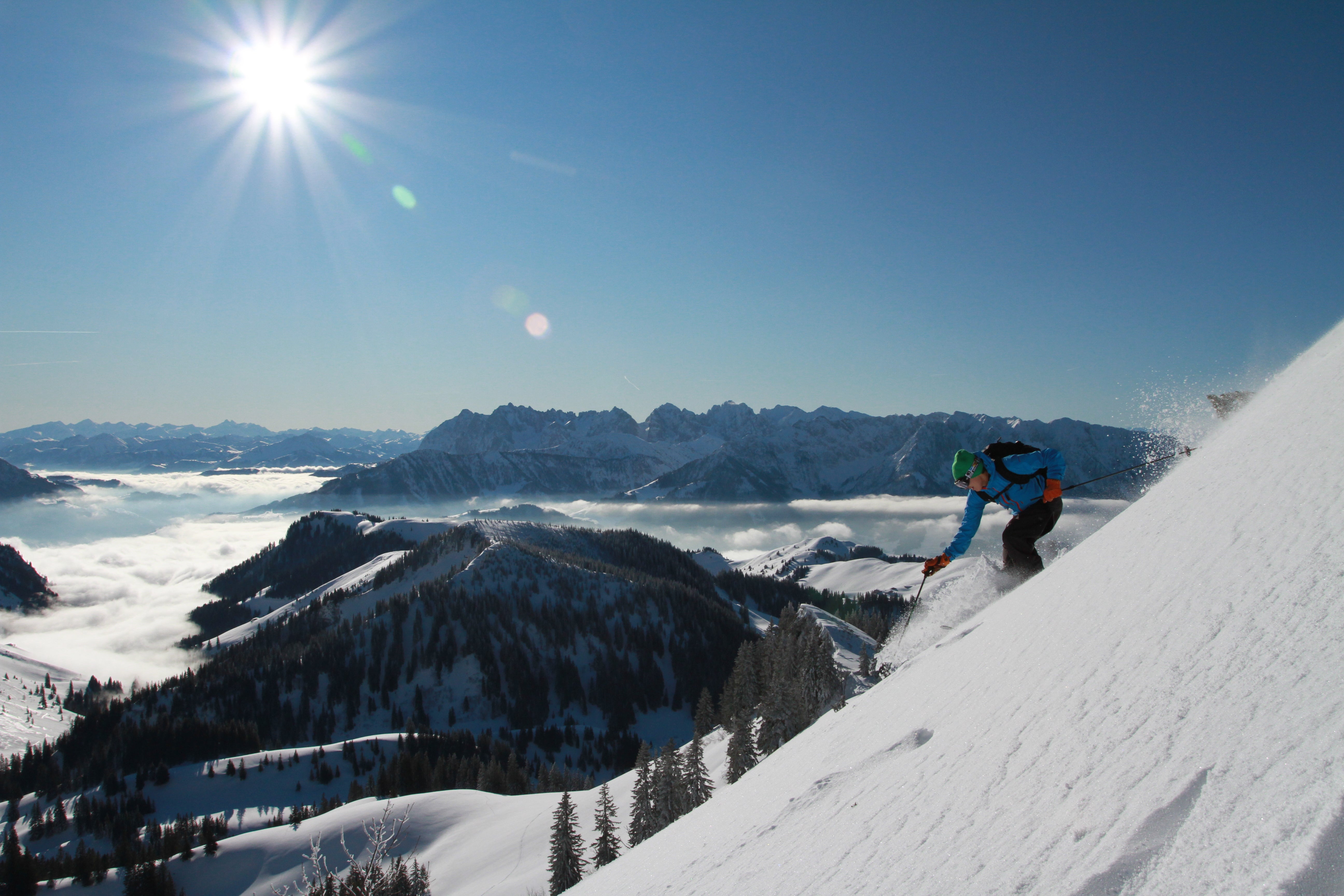 Bavarian Turns And we skied with absolutely perfect conditions. I had some of my best turns of the season. Here John Stifter spreads some Germanic cream cheese.