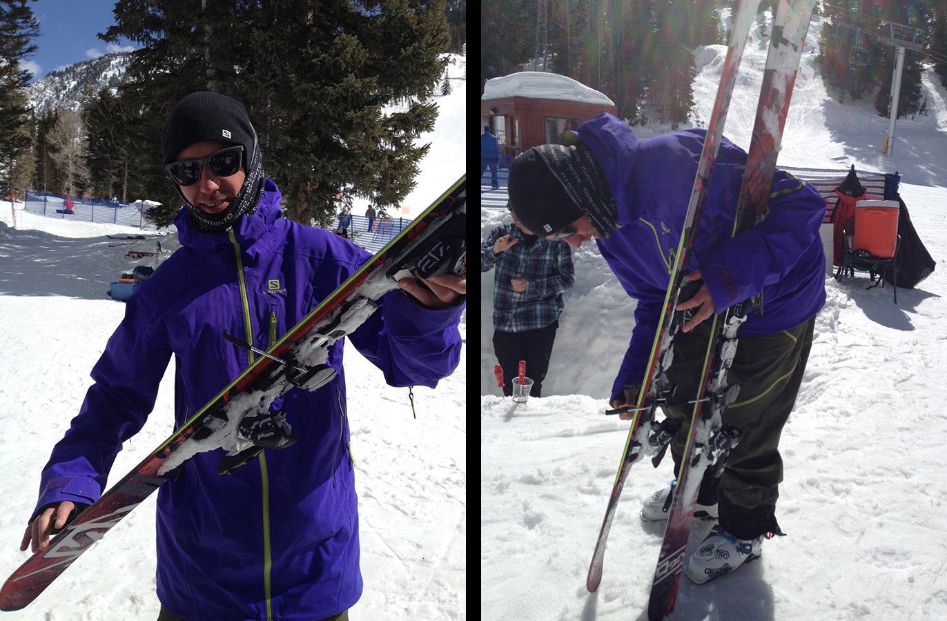 A Small Repair Salomon's Travis Tomczak fixes a scuff on the edge of the new Q90.Behind the scenes of Ski Test 2013: Day 1 | Day 2 | Day 3 | Day 4