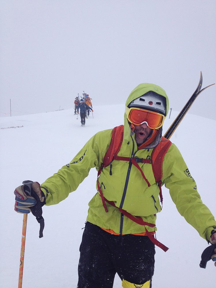 Nearing the Summit Skiing's fearless leader Sam Bass braces against the 60 mile-per-hour winds near the top of Highland Bowl on Aspen Highlands.Read the full Power of…