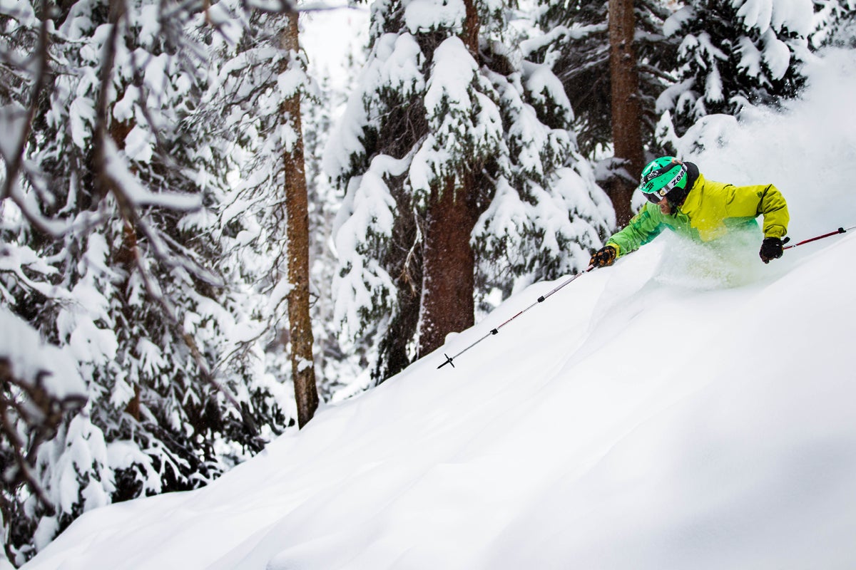 Arapahoe Basin Skier Patrick “Kuru” Gannon chokes on a foot of fresh powder on the Pali in late January 2014. Dumping 22 inches in two days, the white stuff never…
