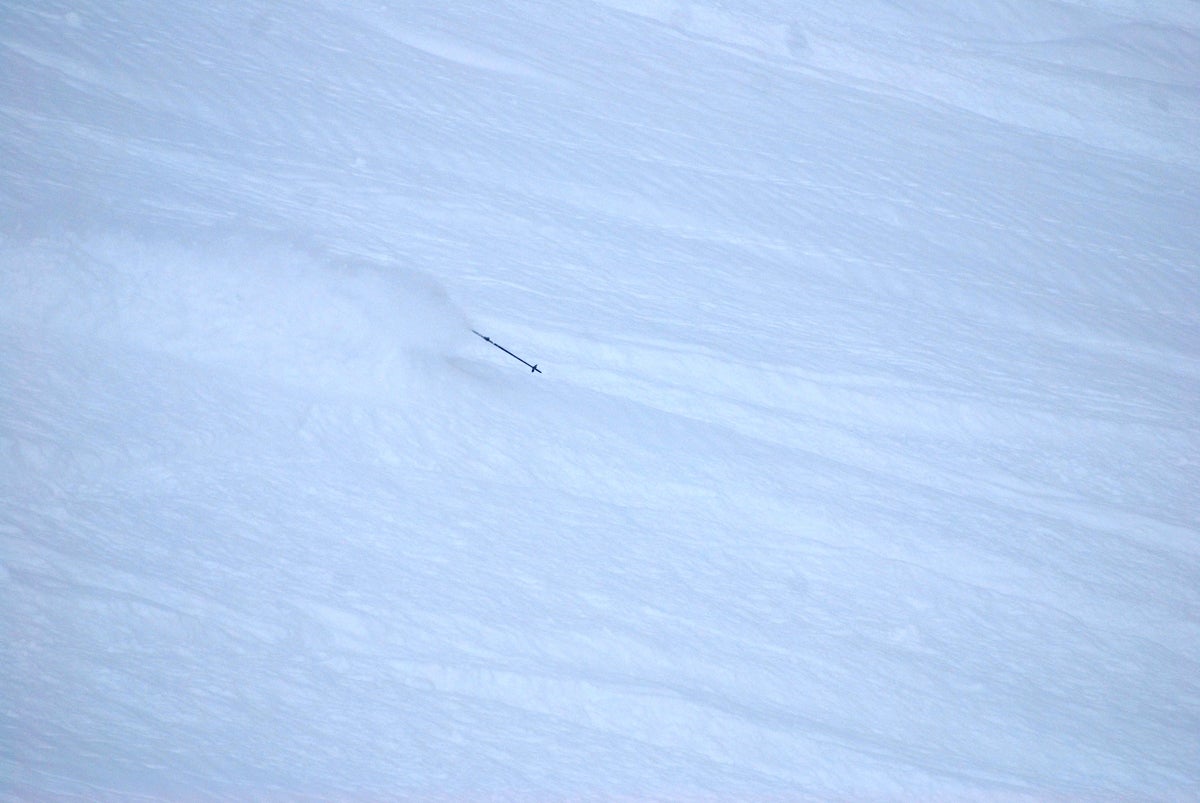 Bridger Bowl A right pole attempts exiting the white room in Montana.