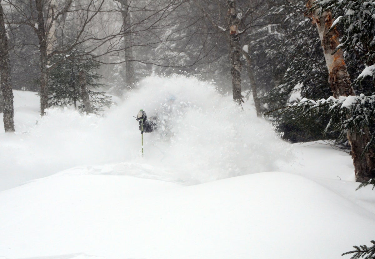 Mad River Glen Kapow! Photographer Jeb Wallace captured an explosion of pow at Mad River Glen.