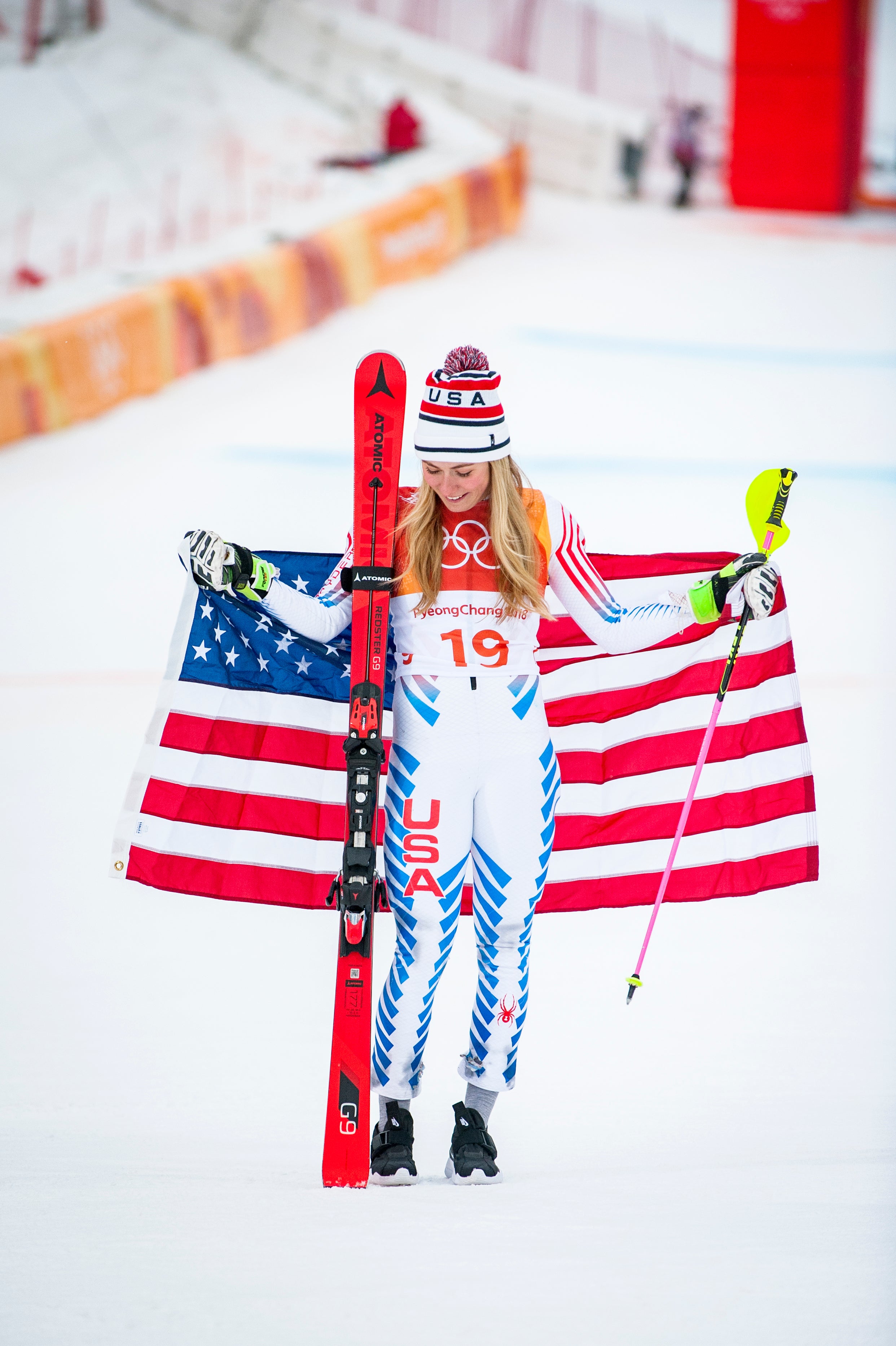 mikaela-shiffrin_w-ac_crystal-sagan Mikaela Shiffrin celebrates her silver medal in the Alpine Combined.