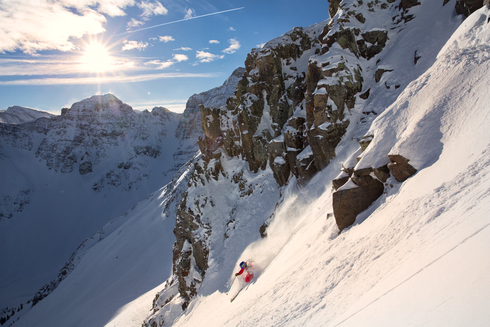 Silverton Mt Sven Skier in powder on Silverton Mountain