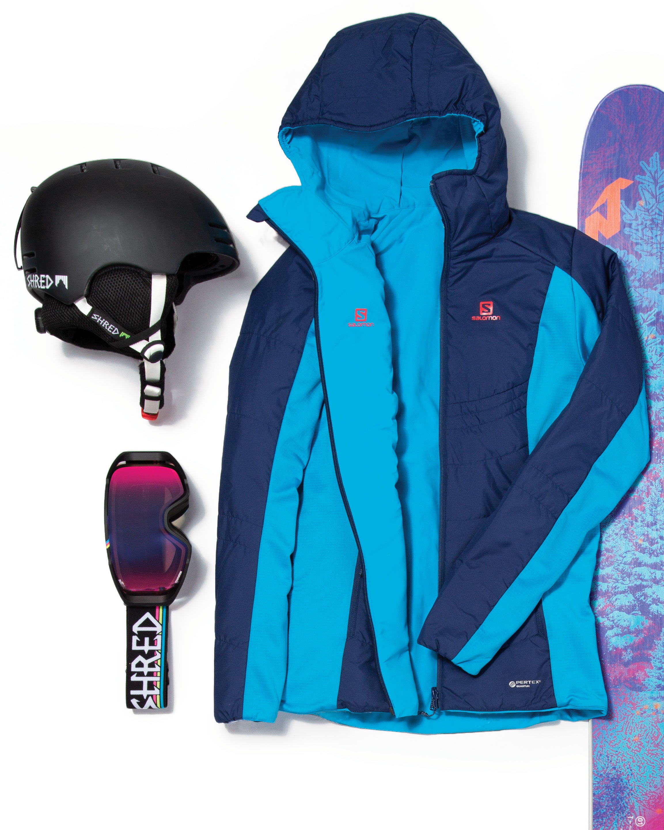 SKI1118-EdsGear-Salomon-cmyk Shred Helmet and Goggles, Salomon Drifter Mid Hoody