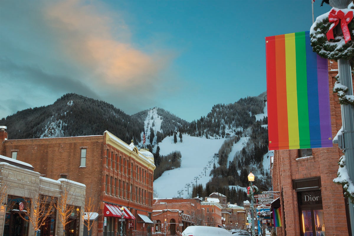 SKI1116_Aspen_Gay_Ski_Week08r1 Rainbow flag in Aspen.