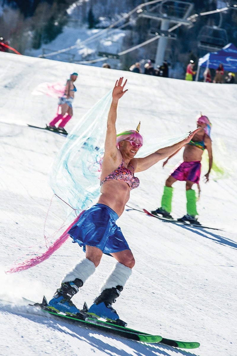 SKI1116_Aspen_Gay_Ski_Week14 Competitors in the costume downhill at Aspen Gay Ski Week