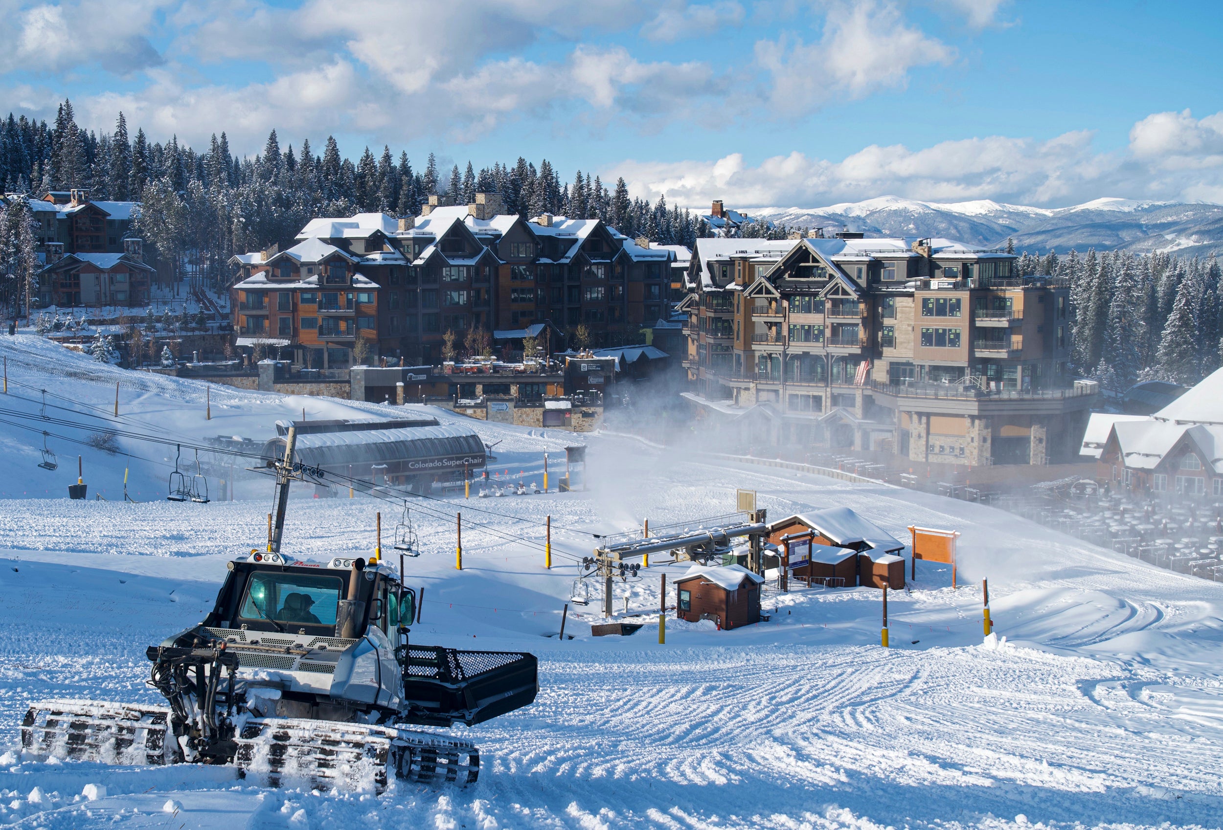 10-25 Cat base down-1 Keystone Resort with lift and snowcat on ski slope