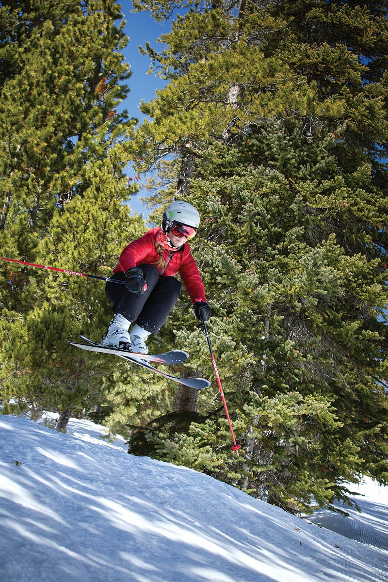 SKI0120-Eldora04 Big Mountain Freestyle team member Halie Leland boasts perfect mid-air form.