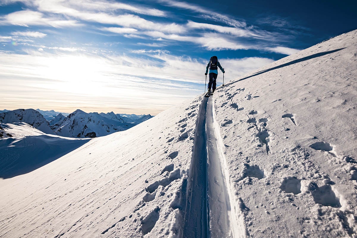 SKI0120-RevyLeah5-byMattiasFredriksson B.C. provides plenty of adventure for backcountry enthusiasts. Here, Evans tours Rogers Pass.