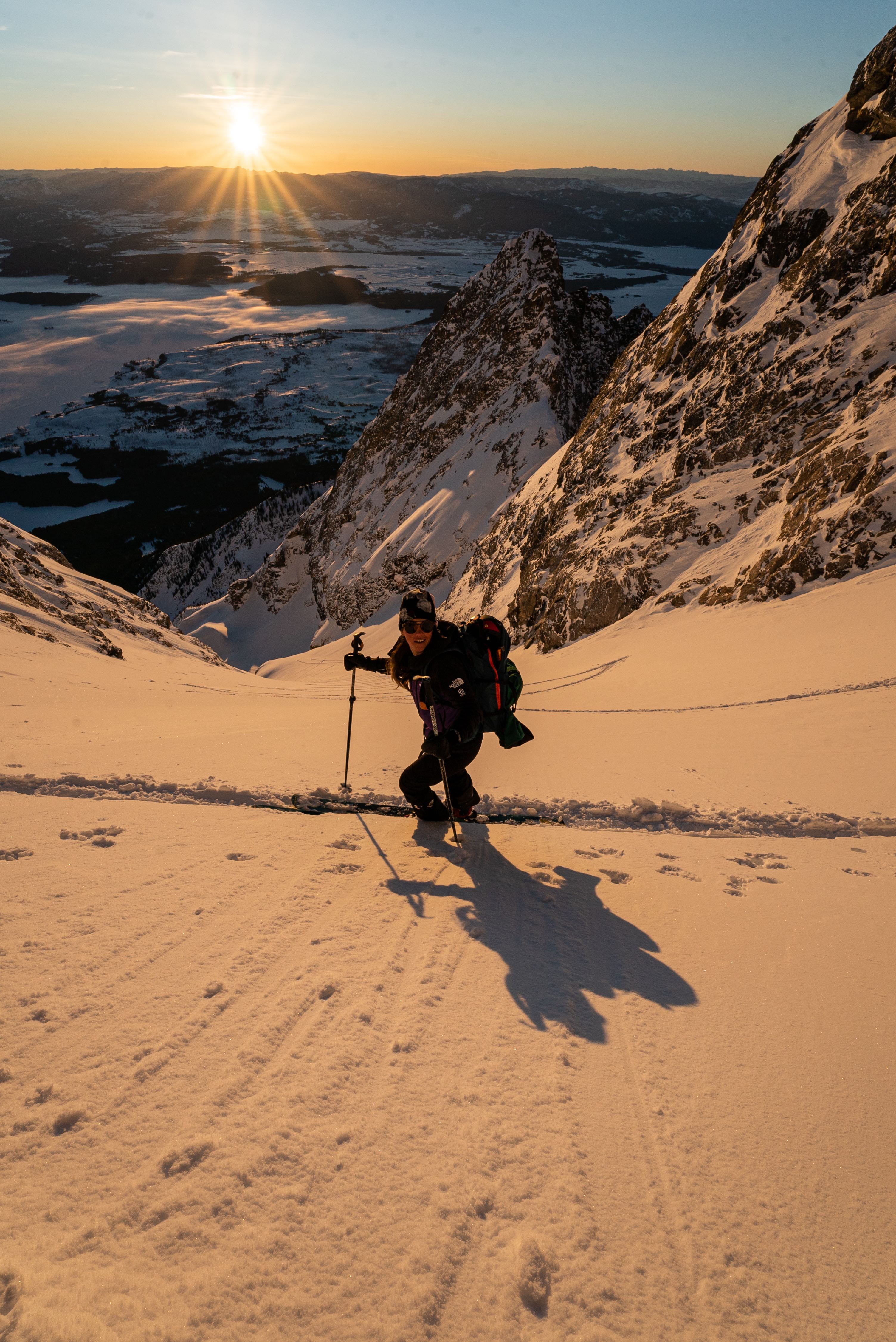 Skinning_8_-7837 Hadley Hammer skins her way up Mt. Moran, Wy