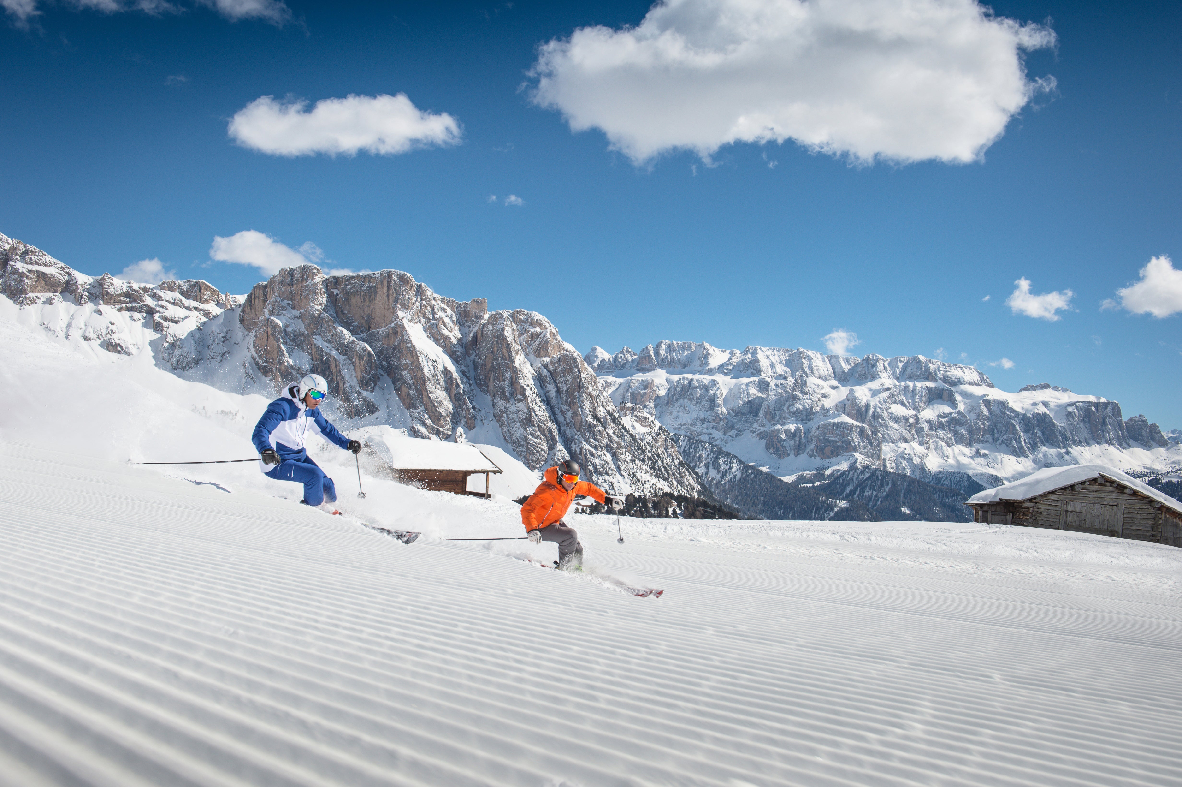 ©www.wisthaler.com_13_03_dolomiti_superski_HAW_1782 Skiing the Sella Ronda one of the largest ski areas in the world.