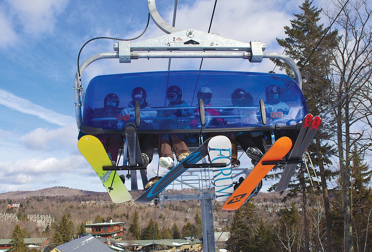 East || No. 5: Mount Snow, VT Skiers and riders on the bubble chair at Mount Snow.