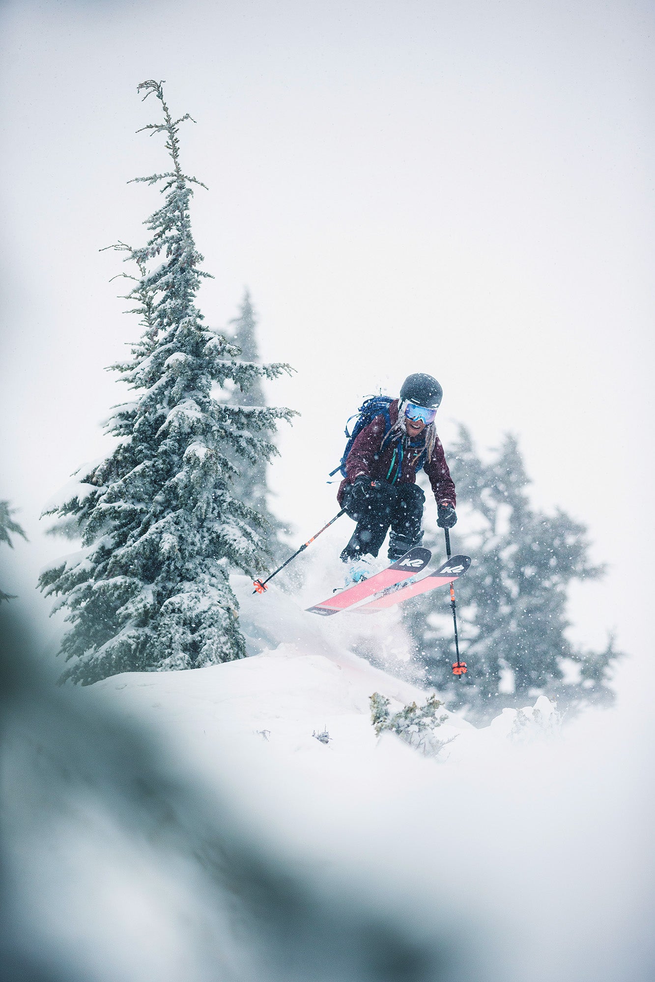 SKI1020-PRO-BrooklynBell-byMatthewRoebke-s Brooklyn Bell airborne in the Mt. Baker sidecountry after an early February Dump.