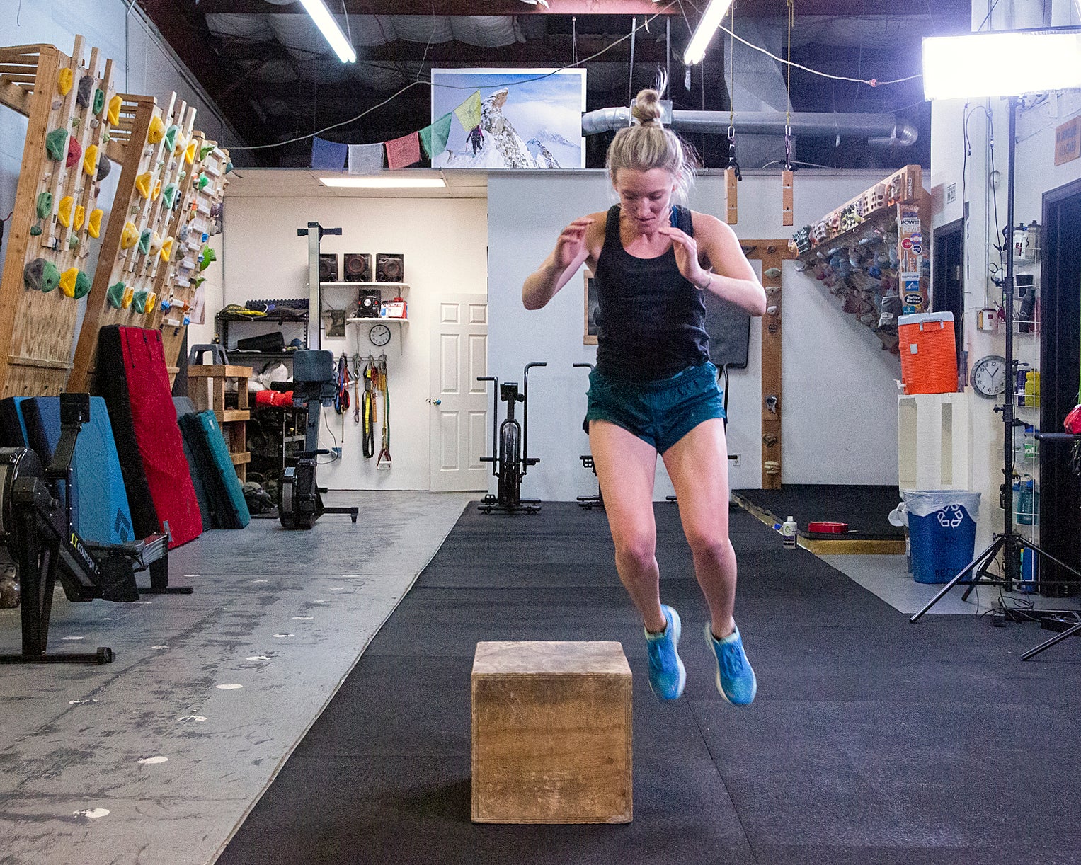 lateral-box-jumps-627 Jessi Hackett performs a lateral box jump at the Alpine Training Center in Boulder, Colo.