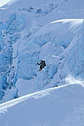Warren Miller's <I>Storm</I> Chris Anthony soars among Blue River's glaciers during the filming of Warren Miller's Storm. Photo by Mark Weaver.