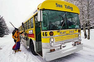sun valley pic G 1000 A free shuttle whisks skiers to the slopes. (Photo by Thia Konig)