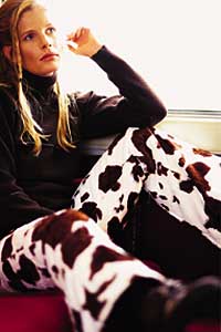 trainspotting pic I (Her) Bogner Rodeo pony print pants, $488Prada Sport wool sweater, $480(Photo by Brooks Freehill)