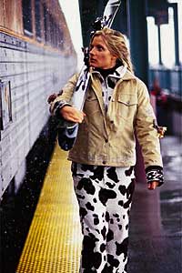 trainspotting pic K 1000 (Her) Bogner Caya Ultra Tech suede jacket, $998, AND Rodeo pony print pants, $488 Prada Sport wool sweater, $480 (Photo by Brooks Freehill)