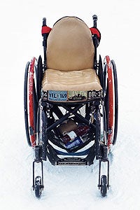Take a Seat A wheelchair parked outside the NAC waits for its owner to return from a day on the hill.