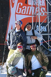 X Games 2004 Casey Puckett (1), Lars Lewen (2), and Reggie Crist (3) enjoy their time on the podium for Skier X.