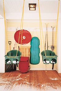Mountain Life, March 2005 Swings, sleds and skis on the porch are an instant giveaway to how the Carleus spend their free time.