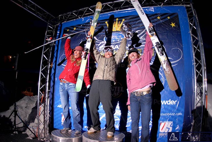 IFSA Freeskiing Competitions Craig Garbiel poses on the podium after a win in the men's freeskiing finals at the Subaru North American Freeskiing Championship.