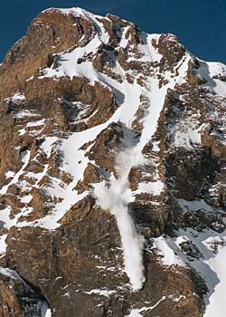 Varying Conditions Lécluse's ski cut a slab of snow, setting off this avalanche, which ran down for the entire face. For the rest of the descent, he enjoyed wind-blown…