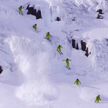 Ripping the Alps Turning and burning, Sverre nails a sketchy cliff drop.PHOTO: Dominique Daher