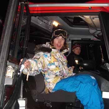 Snowcat V.I.P. The luxury of being a pro - catching a ride in the snowcat.PHOTO: Paco