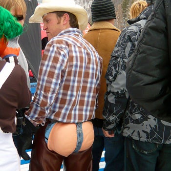 Chapped Cowboys, Xena the Warrior Princess, a Duff Beer supporter, the Ambiguously Gay Duo, Glen Plake, and more costumed characters were roaming the course…