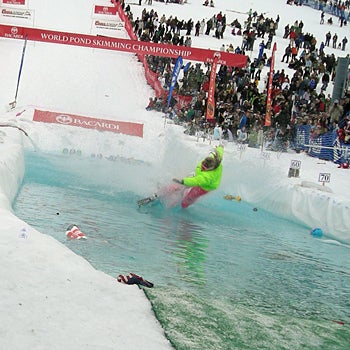 Neon Digger The neon ski suit was rad, but it wasn't enough to get this competitor to the end of the course without sinking in.