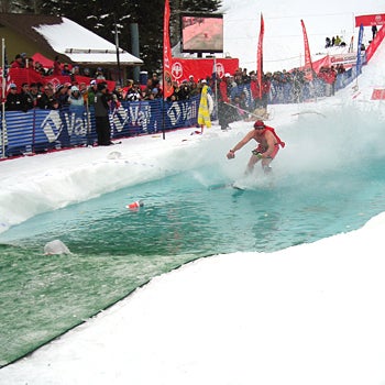 So Close Is he a pond skimmer or a superhero? A competitor attempts to cross the pond (he got further than most).