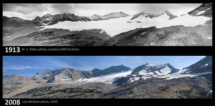 Sperry Glacier Panorama In 1913, Sperry Glacier's mass spanned across the entire basin and the glacier's terminus (the end or bottom part of a glacier at any given point in…