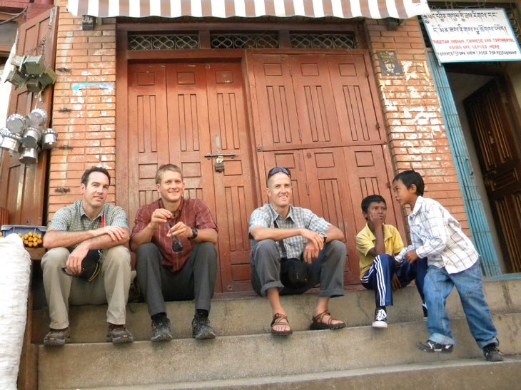 Kris Erickson, Jamie Laidlaw, and Kip Garre in Kathmandu. None