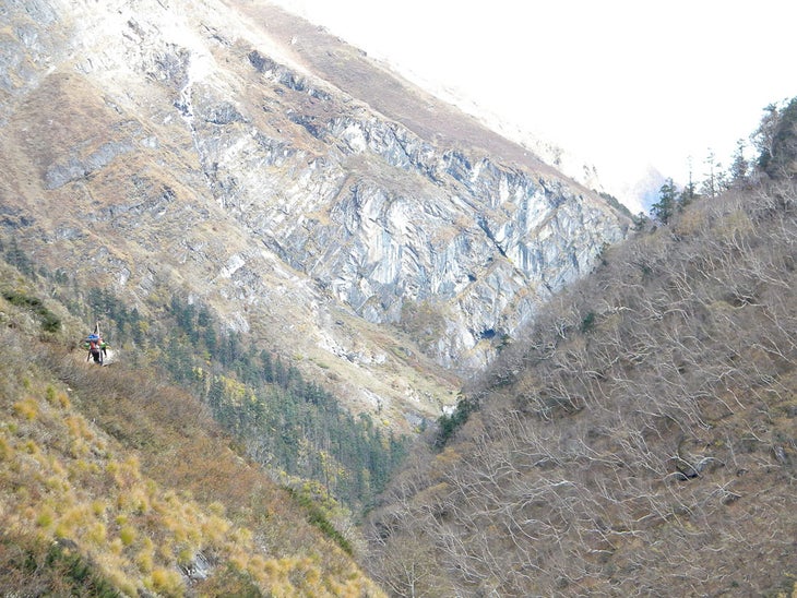 Returning to base camp. Jamie Laidlaw hiking back down to base camp. The landscape was never dull.
