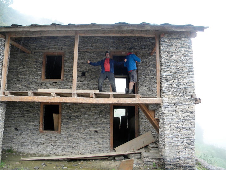 Schoolhouse in Dhalaun During the four-day monsoonal rain that plagued our hike in, we holed up for two nights in an unfinished schoolhouse in a village called Dhalaun.