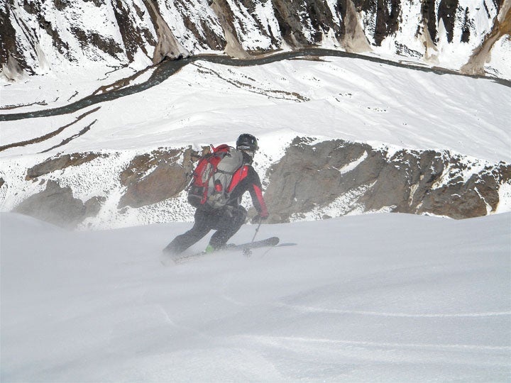 Shredding Nepal Jamie Laidlaw puts his edges to use while skiing down toward the Seti River.