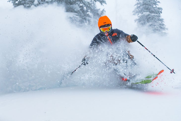 "Marcus Caston bounces through the pow."