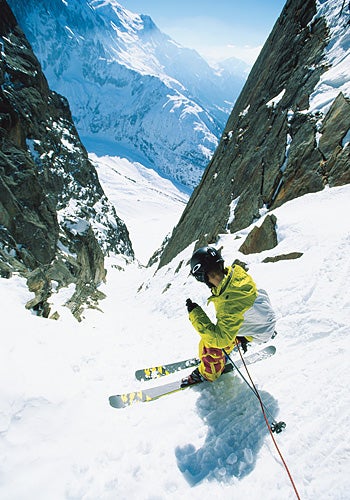 Poubelle Couloir, Chamonix, France Kye Peterson in Chamonix's Poubelle couloir, days before skiing the nearby line that took his father's life.