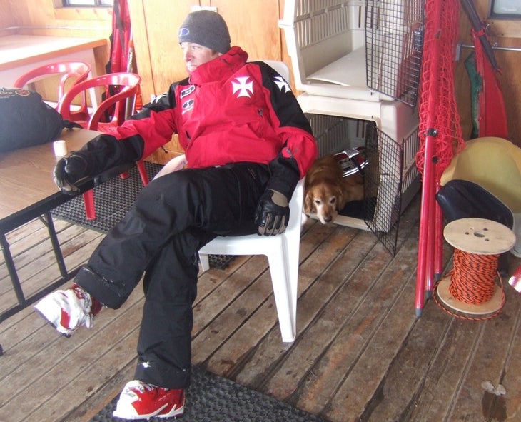 Take Five York and Tucker warm up in a patrol shack at Gold Coast.Security detailCARDA invited the Squaw dogs to assist at the 2010 Olympics in part to…