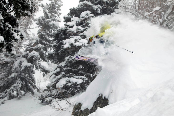 Pillow Talk Niall Bouzon testing the skis' pillow compatibility.
