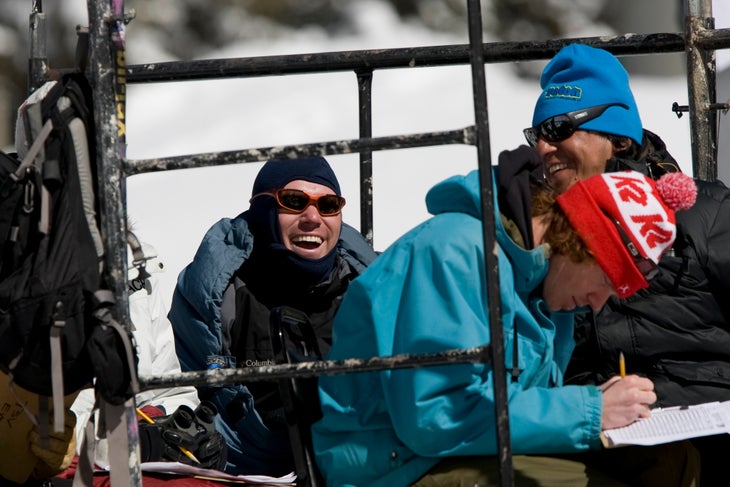 Sleeping bags and puffy coats, the judges hard at work. None