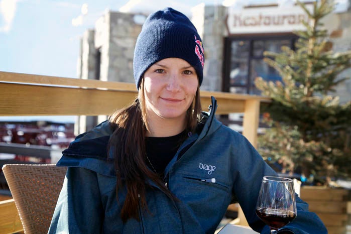 Two-time Champ Kaya Turski Enjoying a celebratory glass of French wine after her victory in the women's slopestyle event, Canadian Kaya Turksi—who also won gold in slopestyle…