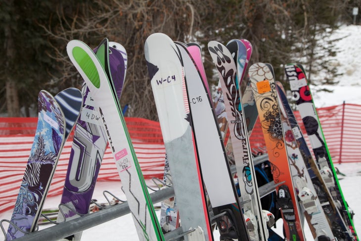 Women's Fat Skis Here is the rack of women's powder test skis, which ranged from 90 millimeters underfoot up to 115 mm. There were 17 pairs of women-specific fat…