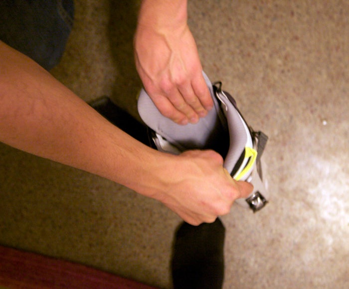 Heat Molding Boots, Step 4 Remove the liner from the oven after five to eight minutes (it should be warm by now) and slide the liner into your boot. Slide your socked foot…