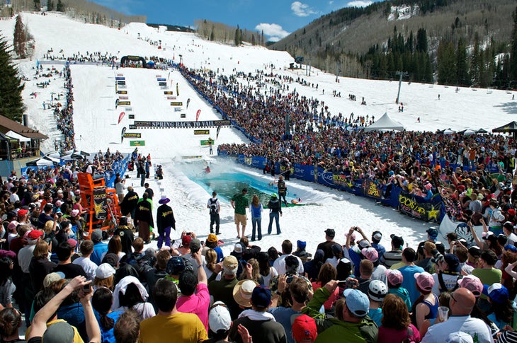 Spring Back to Vail Pondskimming at the 2010 Spring Back to Vail festival. This guy is in for a cold awakening.