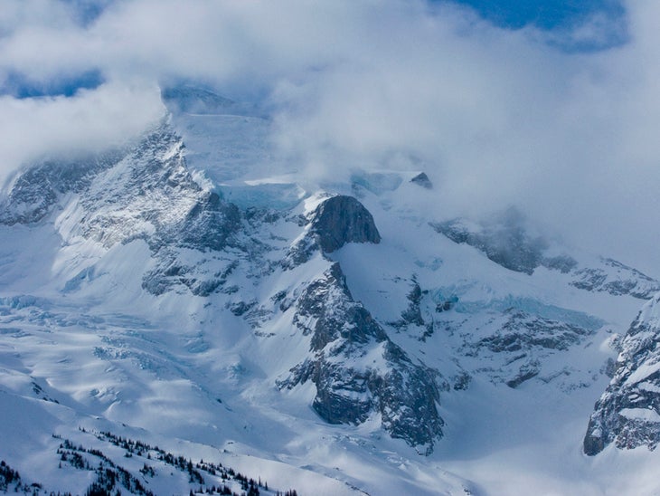 Mt. Sir Sandford The plan was to put a first descent on the backside of this monster, Mt. Sir Sandford. It’s named after Sandford Fleming, the guy who invented time…