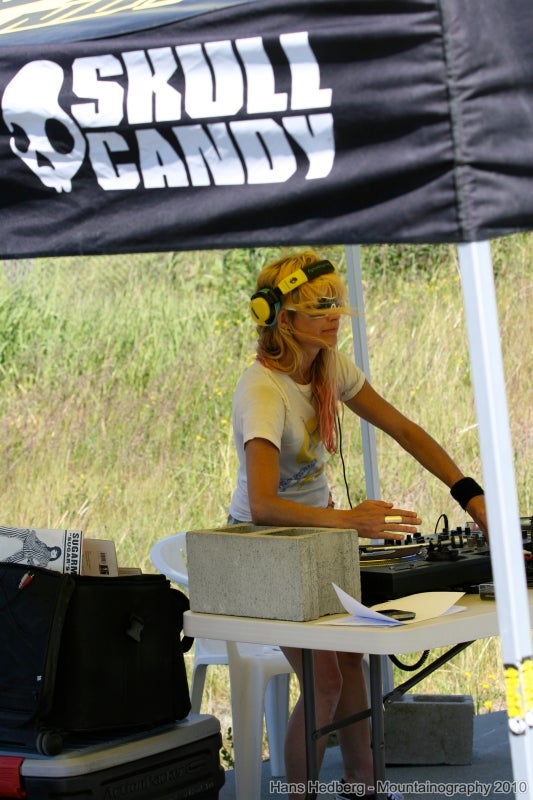 DJ Foxy Moron spins DJ Foxy Moron and two go-go dancers kept the crowd stoked as the sun beat down.