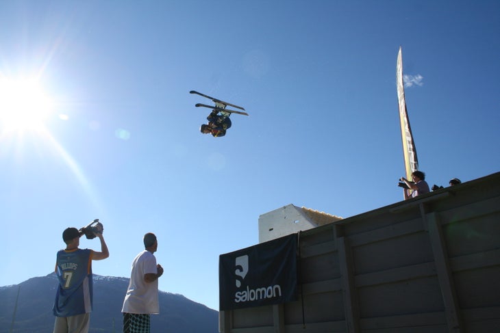 Justin Dorey goes big Twenty athletes, including pro skiers and campers alike, launched themselves high into the air for a crowd numbering over 500.